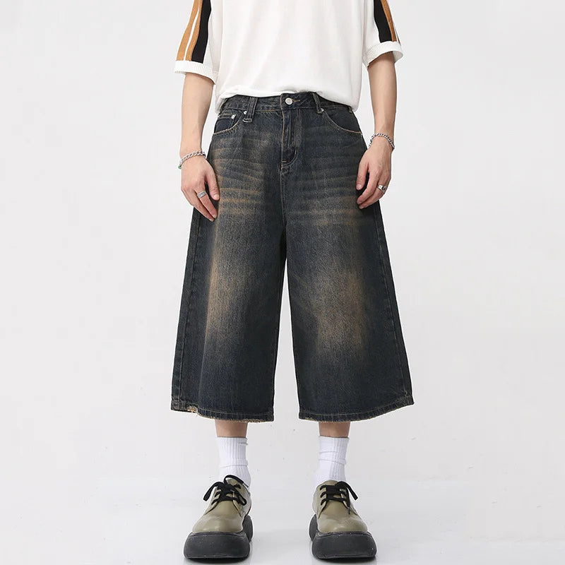 Vintage Wide-Leg Denim Shorts
