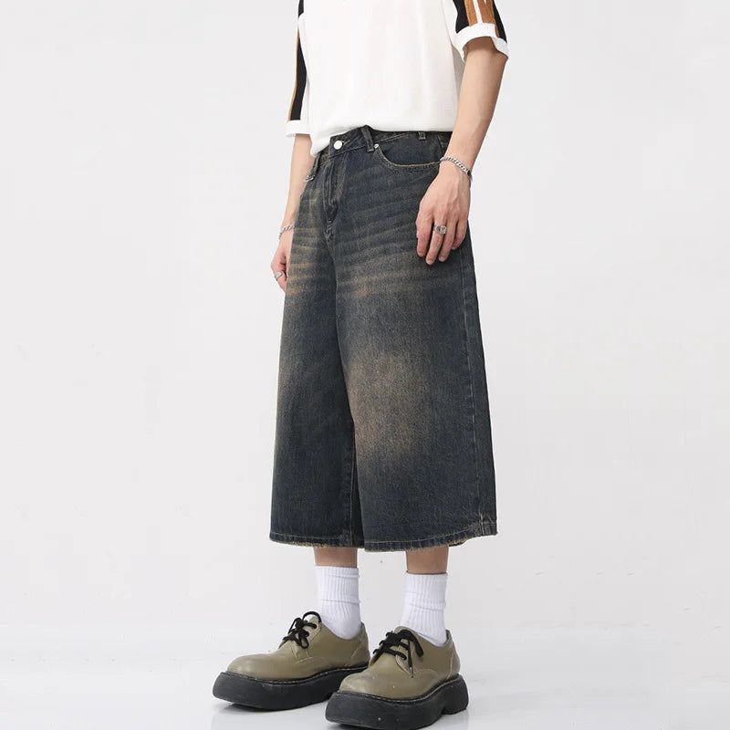 Vintage Wide-Leg Denim Shorts